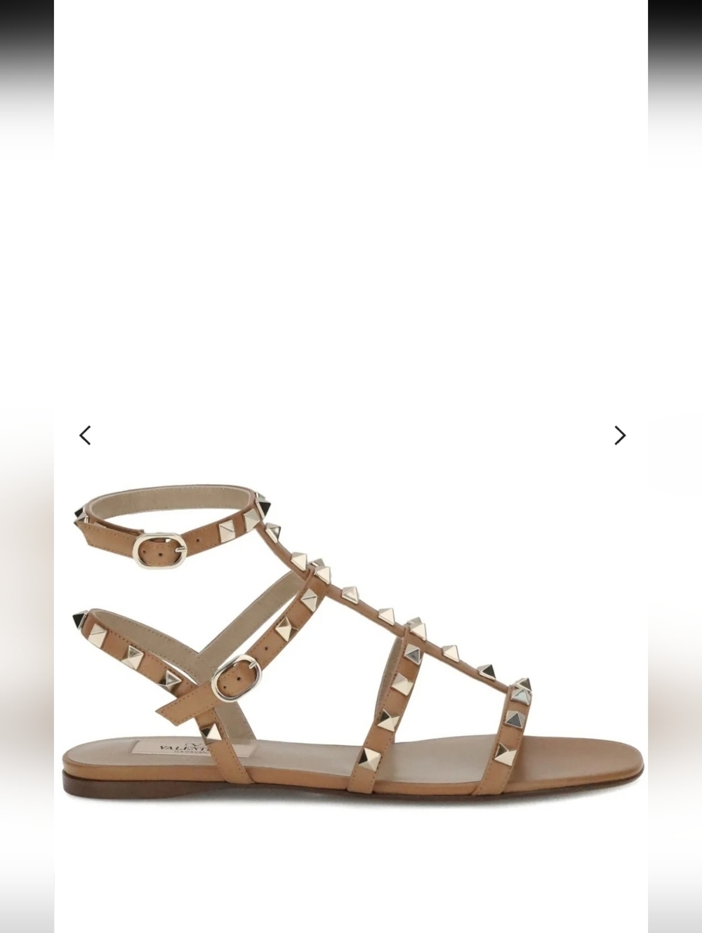 Valentino Garavani Rockstud Gold Leather Open Toe Flat Sandals Size 38
